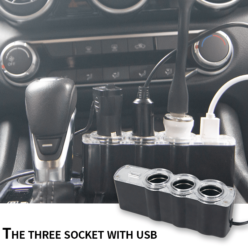  Car Accessories three socket with USB car cigarette lighter socket